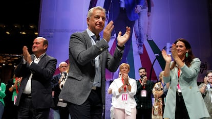 Basque premier Iñigo Urkullu, from the Basque Nationalist Party, celebrates his win on Sunday.
