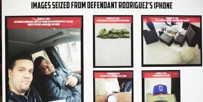 Imágenes del móvil de uno de los sospechosos presentadas este jueves en una rueda de prensa en Nueva York.