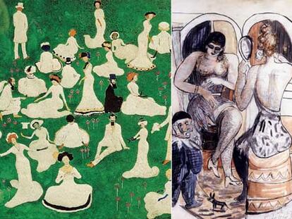 'Descanso. Sociedad con sombreros de copa' (1908), de Kasimir Malévich (izquierda), y 'Dos bailarinas' (1947), de Max Beckmann.