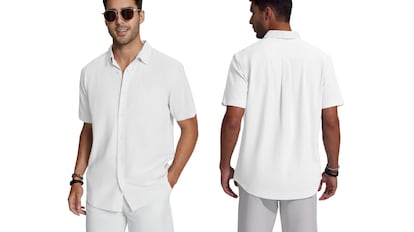 camisa lino manga corta para hombre