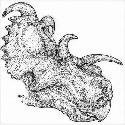 Ilustración del <i>Albertaceratops nesmoi</i> difundida por el Museo de Historia Natural de Cleveland.