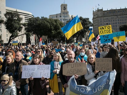 Una manifestación contra la guerra de la comunidad ucraniana de Barcelona, el pasado mes de febrero.