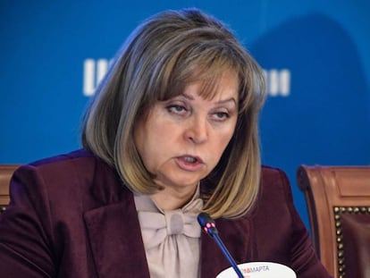 La jefa de la Comisión Electoral Central de Rusia, Ella Pamfílova, este lunes en Moscú.