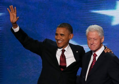 Bill Clinton y Barack Obama en Charlotte, Carolina del Norte.