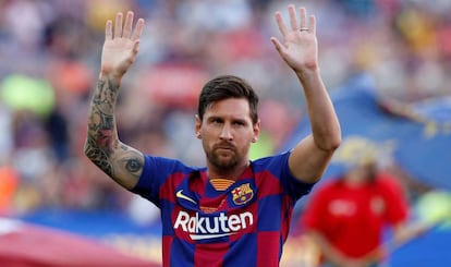 Messi, durante la presentación del Barcelona en el trofeo Joan Gamper.