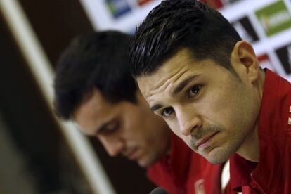 Juanmi y Vitolo, durante la rueda de prensa