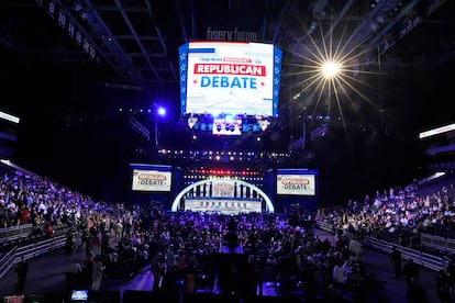 Interior del Fiserv Forum de Milwaukee, donde se celebraba el debate.
