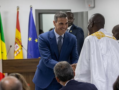 El presidente del Gobierno, Pedro Sánchez, este miércoles en el Instituto Cervantes de Dakar.