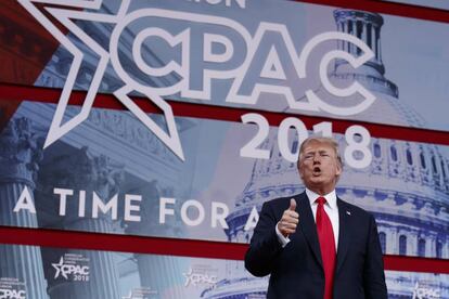 Donald Trump, durante su intervenci&oacute;n en la Conferencia de Acci&oacute;n Pol&iacute;tica Conservadora, este viernes en Oxon Hill.