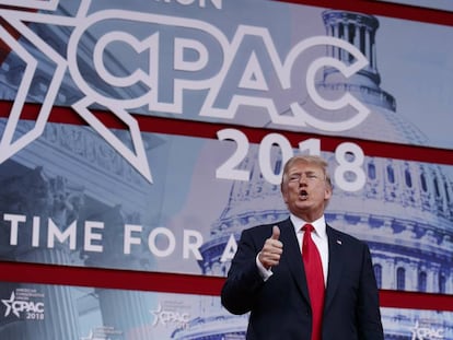 Donald Trump, durante su intervenci&oacute;n en la Conferencia de Acci&oacute;n Pol&iacute;tica Conservadora, este viernes en Oxon Hill.