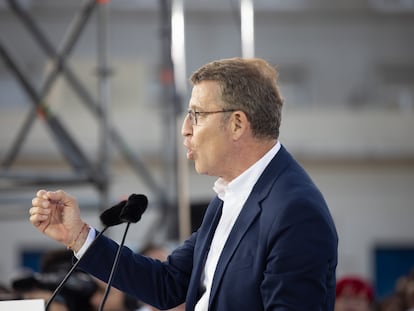 El candidato a la presidencia del Gobierno, por el Partido Popular PP, Alberto Núñez Feijóo, durante el mitin de fin de campaña celebrado el viernes en A Coruña.