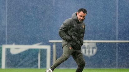 Xavi, en el entrenamiento de este pasado domingo.