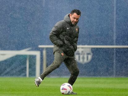 Xavi, en el entrenamiento de este pasado domingo.