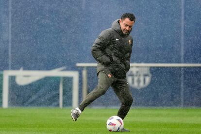 Xavi, en el entrenamiento de este pasado domingo.