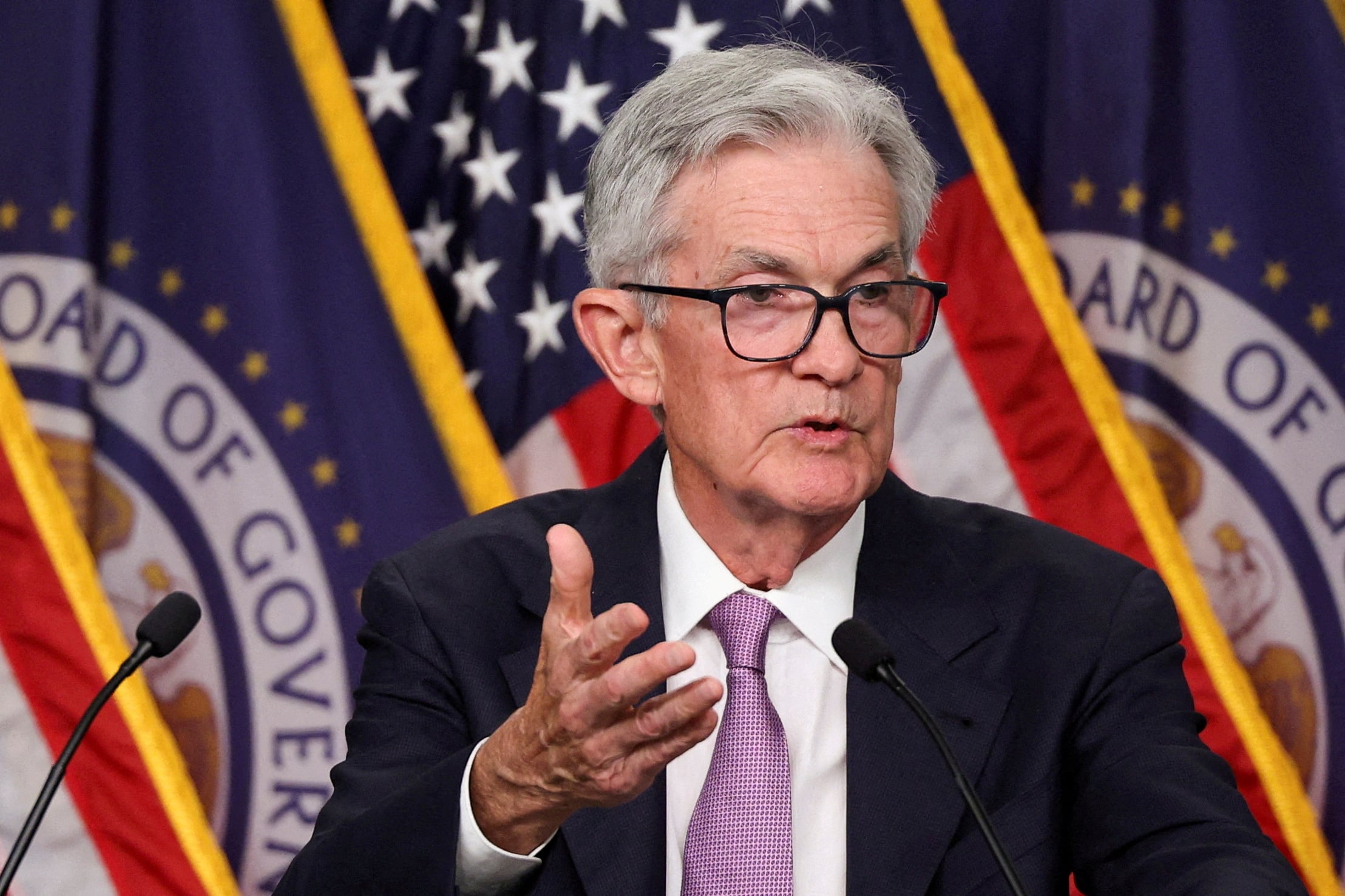 El presidente de la Reserva Federal, Jerome Powell, en la rueda de prensa posterior a la última reunión del Comité Federal de Mercado Abierto.