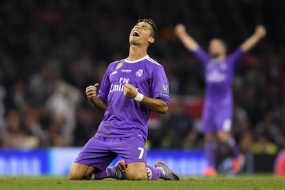 Cristiano Ronaldo celebra la victoria del Real Madrid ante la Juventus.