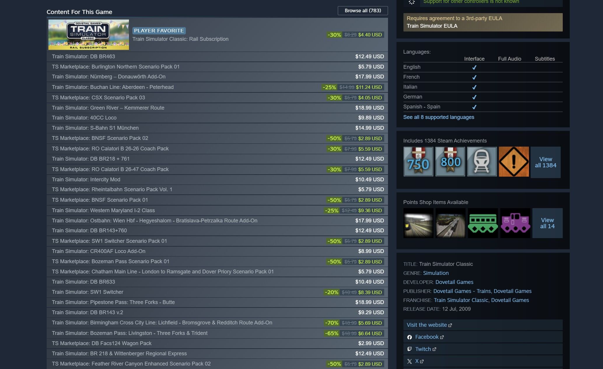 Los más de 700 'DLC' de 'Train Simulator Classic' en Steam