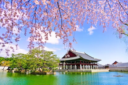 La primavera en el palacio de Gyeongbokgung de Seúl.