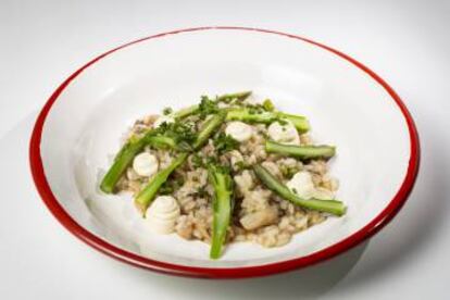 Plato de arroz de vaca, espárragos y ajetes, del restaurante Terra Olea.