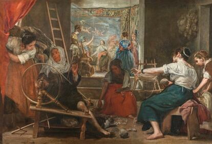 Al fondo de ‘Las hilanderas’, de Velázquez, el pintor recreó ‘El rapto de Europa’, de Tiziano, en la forma de un tapiz.