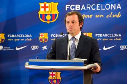 Sandro Rosell, presidente del Barcelona, durante una rueda de prensa.