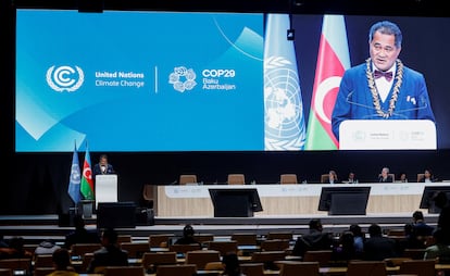 Intervención del ministro de Medio Ambiente de Samoa, Toeolesulusulu Cedric Schuster, en la COP29 este martes.