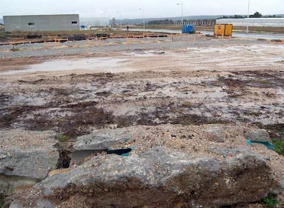 Parcela abandonada en el parque empresarial de Teixeiro donde apenas se han instalado unas cuantas naves.