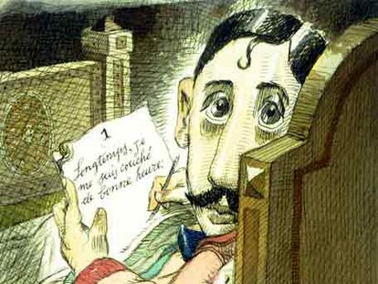 El escritor francés Marcel Proust visto por Tullio Pericoli.