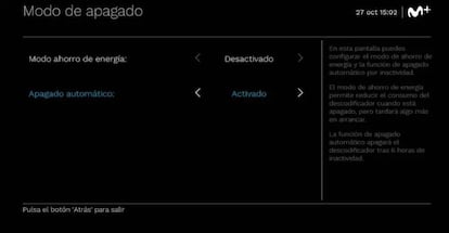 Modos de apagado en el deco de Movistar