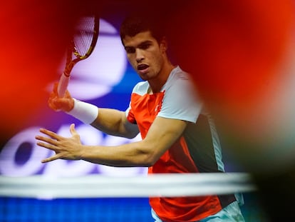 Carlos Alcaraz, durante el partido de semifinales contra Tiafoe en Nueva York.