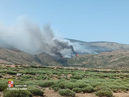 Incendio en el término municipal de La Aliseda de Tormes, en una imagen facilitada por el Gobierno de Castilla y León.