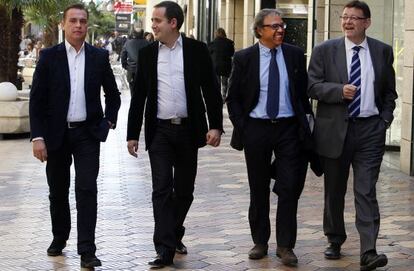 Francesc Romeu, Jorge Alarte, Manuel Mata y Ximo Puig tras un debate en la SER esta semana.