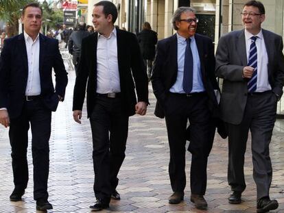 Francesc Romeu, Jorge Alarte, Manuel Mata y Ximo Puig tras un debate en la SER esta semana.