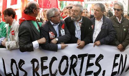 Toxo y M&eacute;ndez, durante la protesta por los recortes en educaci&oacute;n. 