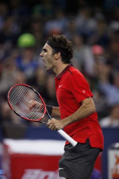 Federer celebra su victoria.