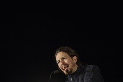 Pablo Iglesias en el acto de Ahora Madrid que convocó a simpatizantes y a miembros de la candidatura tras las elecciones.