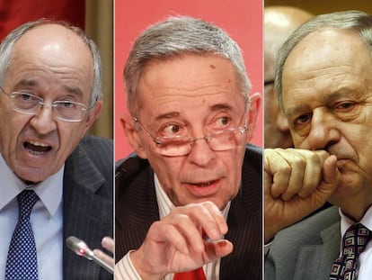 De izquierda a derecha, Miguel Ángel Fernández Ordoñez, Julio Segura y Javier Aríztegui, responsables de la supervisión en el Banco de España y en la CNMV cuando Bankia salió a Bolsa.
