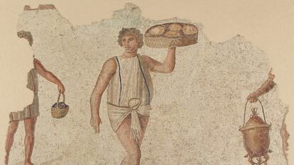 Mosaico que muestra los preparativos para una celebración, en Cartago (Túnez), de finales del siglo II.