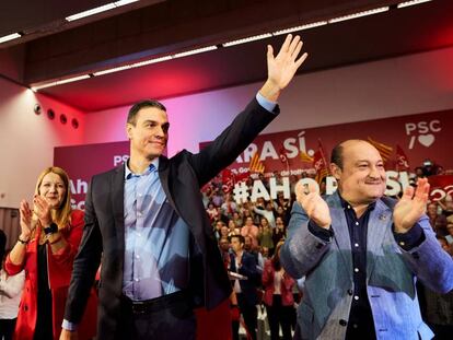 Pedro Sánchez durante un acto electoral en Viladecans, este miércoles.