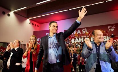 Pedro Sánchez durante un acto electoral en Viladecans, este miércoles.