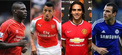 Balottelli (Liverpool), Alexis (Arsenal), Falcao (United) y Cesc (Chelsea.)