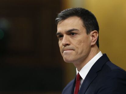 Pedro S&aacute;nchez during Tuesday&rsquo;s investiture debate.