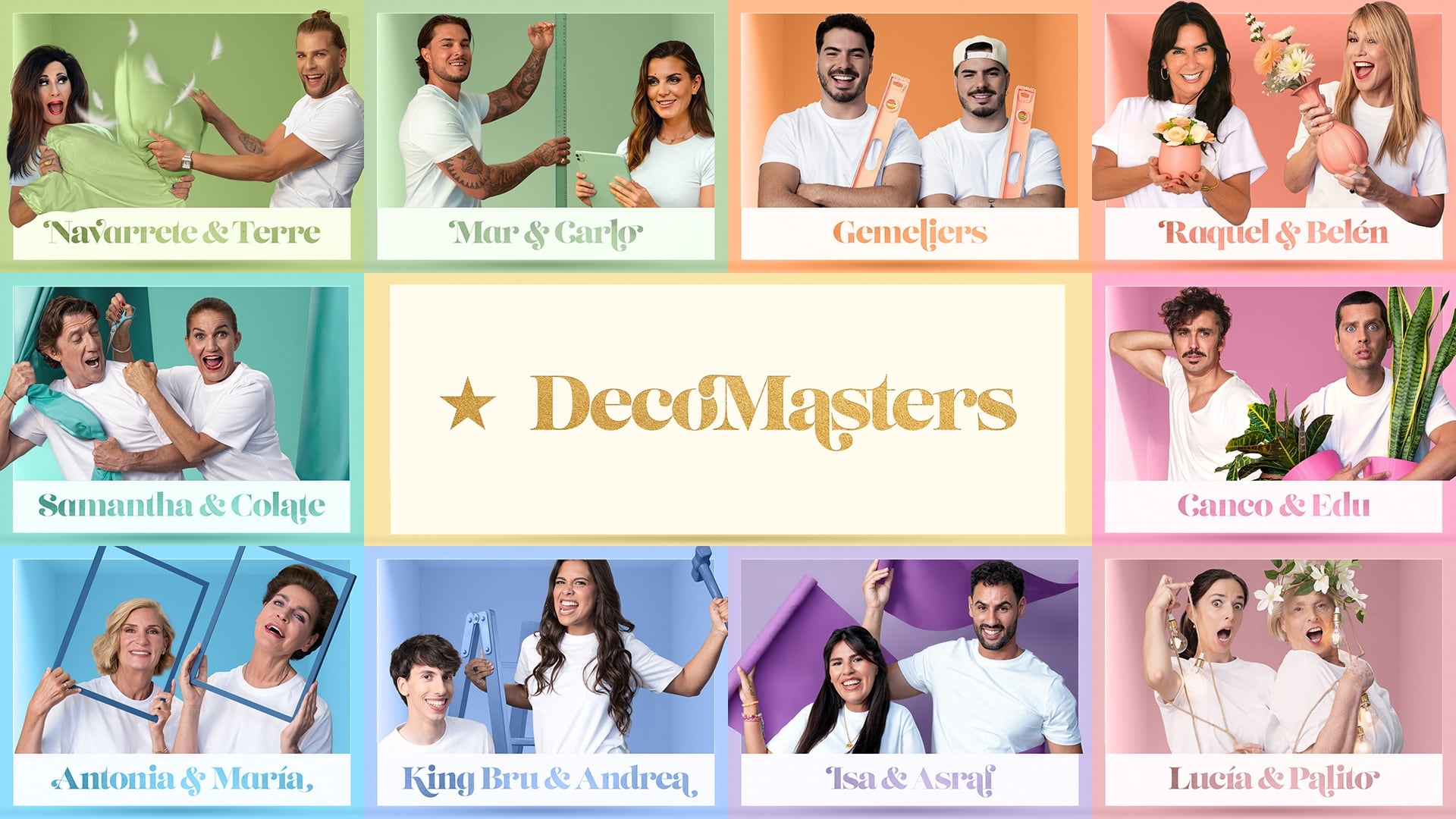 Mar Flores, Cristina Cifuentes, Rocío Carrasco, Rosa Benito, Mariló Montero... La 1 llena su ‘prime time’ con famosos en concursos 1 Las 10 parejas participantes en 'DecoMasters', el nuevo programa de La 1.