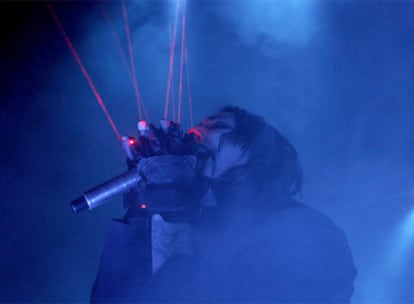 El músico estadounidense Marilyn Manson durante su actuación en el Palacio de los Deportes de Madrid