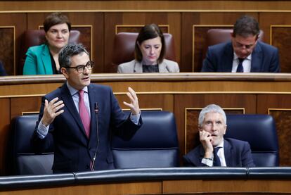 El ministro de la Presidencia, Justicia y Relaciones con las Cortes del Gobierno de España, este miércoles en el Congreso de los Diputados.