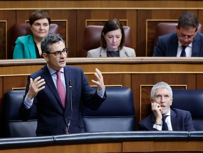 El ministro de la Presidencia, Justicia y Relaciones con las Cortes del Gobierno de España, este miércoles en el Congreso de los Diputados.