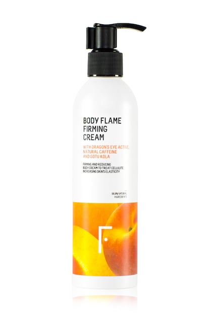 Body Flame Firming Cream de Freshly Cosmetics. Una crema corporal reafirmante lejos de lo convencional, nutre e hidrata la piel de todo el cuerpo con ingredientes naturales de primera calidad, como el aceite de almendras y el germen de trigo. Consigue un importante efecto reafirmante, una mejor combustión de grasa, gracias a la cafeína y la centella asiática, potenciando además la eliminación de toxinas.