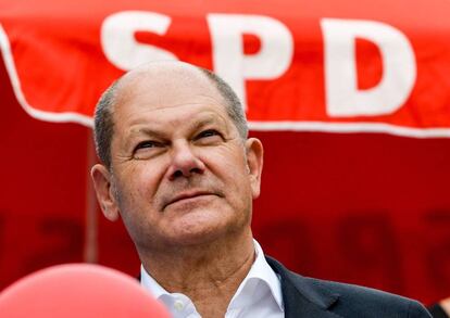 El ministro de Finanzas alemán, Olaf Scholz, durante un acto de campaña del partido socialdemócrata (SPD) a principios de agosto, en el este de Alemania. 