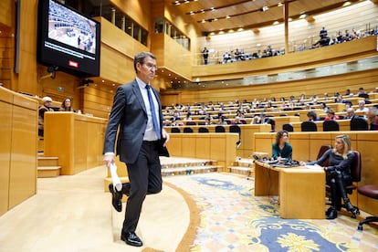 Alberto Núñez Feijóo en un pleno extraordinario del Congreso celebrado en el Senado.