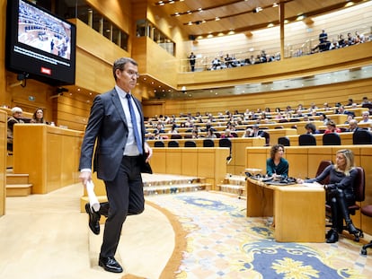 Alberto Núñez Feijóo en un pleno extraordinario del Congreso celebrado en el Senado.